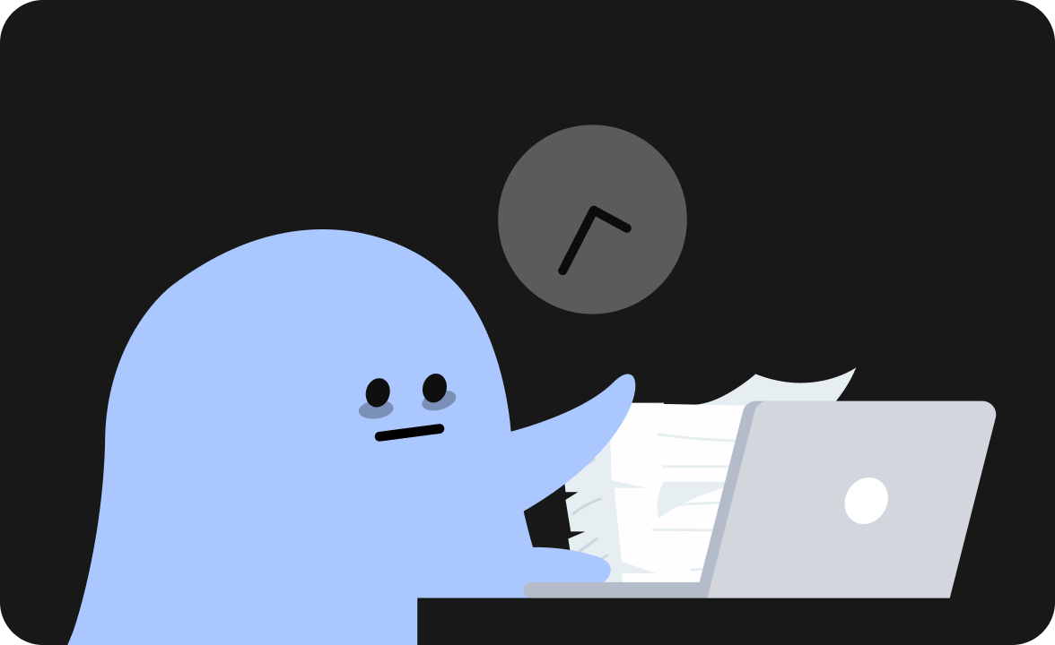 徹夜で仕事をしている様子