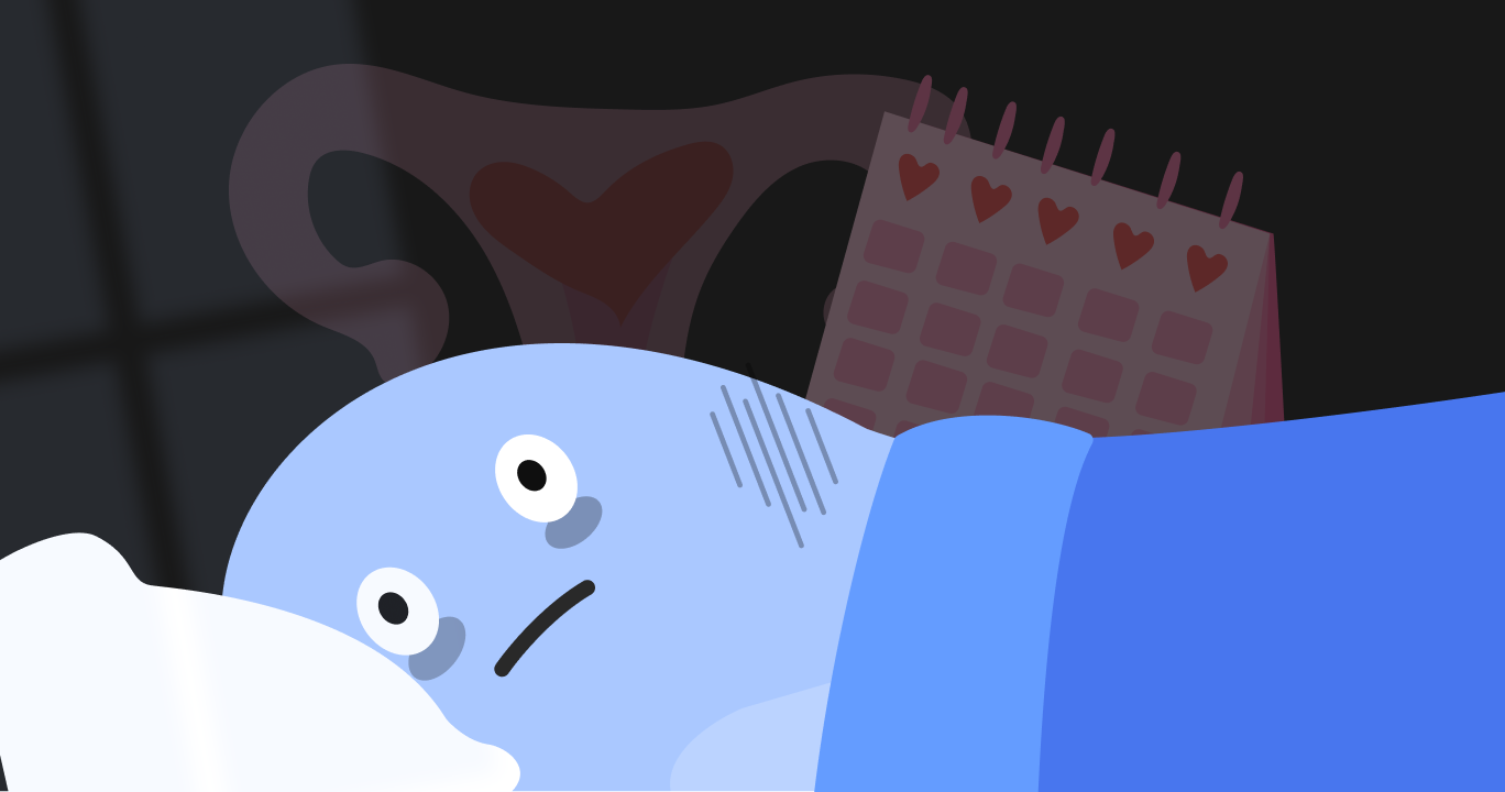 生理中の体の変化によって眠れず、寝返りを打つ女性の様子