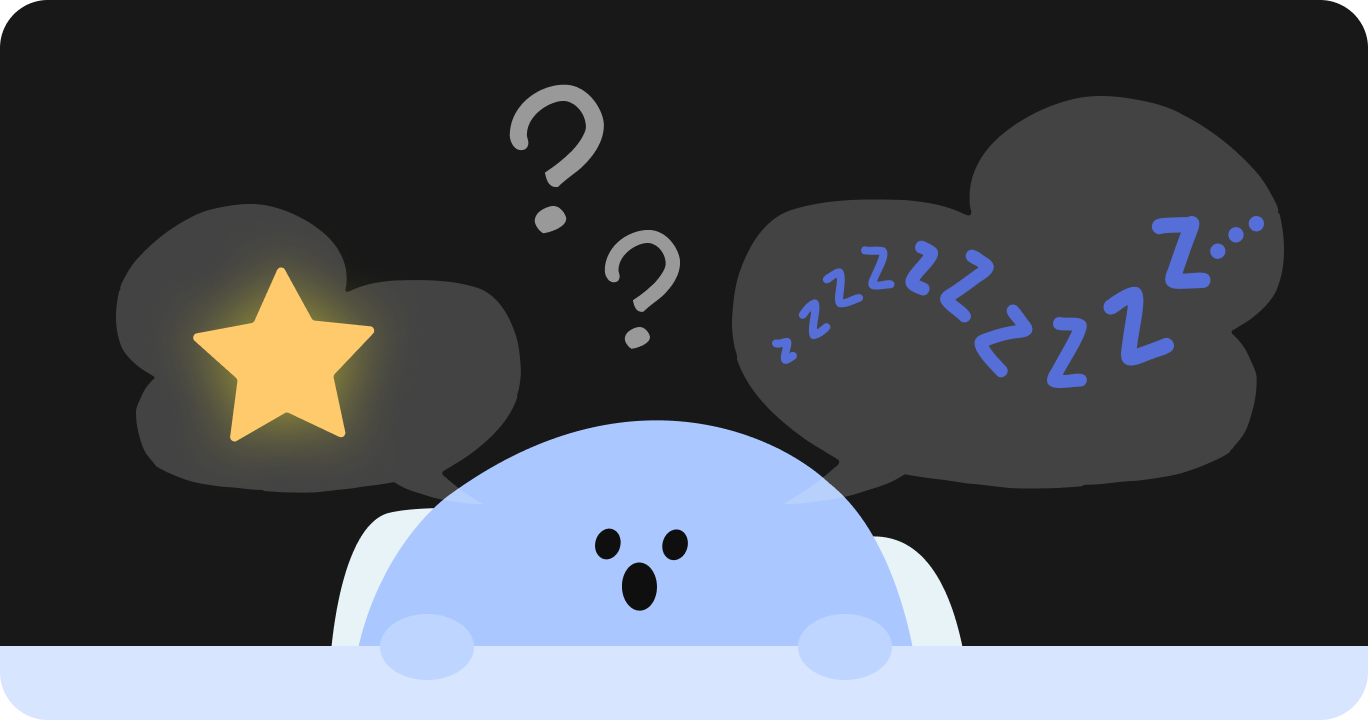 眠っているときに「なぜ夢を見るのか？」と不思議に思っている様子