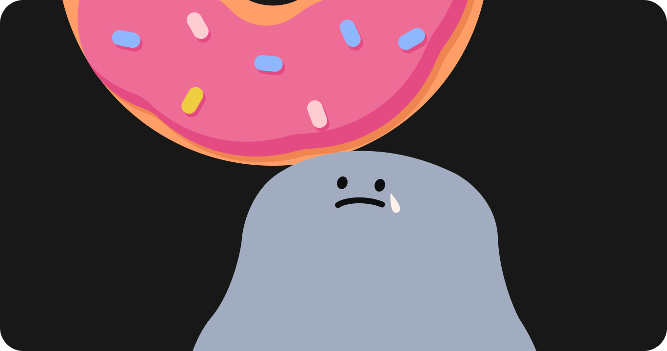 血糖値スパイクを引き起こすドーナツを見つめるイラスト