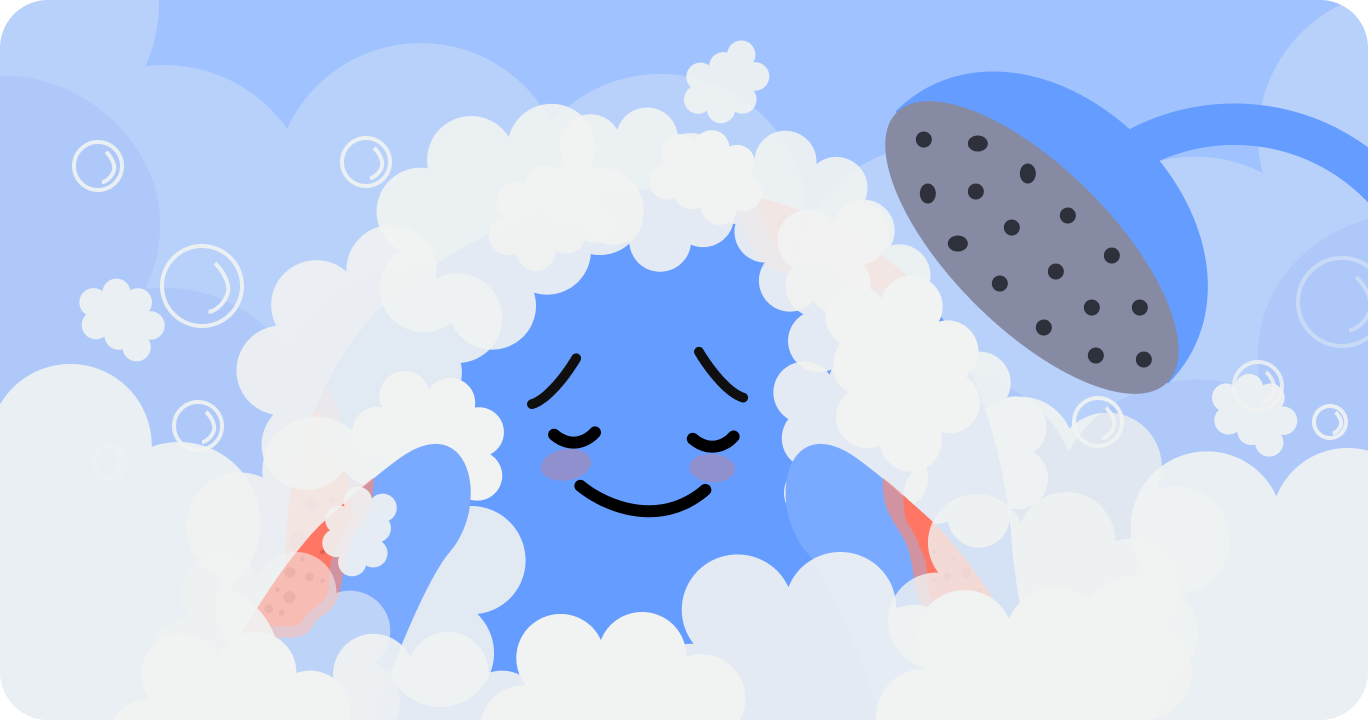 アトピー性皮膚炎のケアのために丁寧にシャワーを浴びている様子